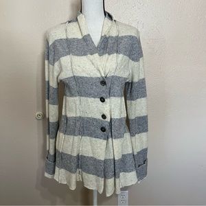 Free People Blue White Striped Button-Front Womens Cardigan Jacket
